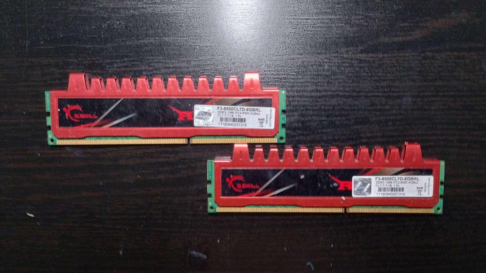 LOT of 2 – G.Skill Ripjaws F3-12800CL9D-4GBRL DDR3-1600 4GB (2x2GB) Memory