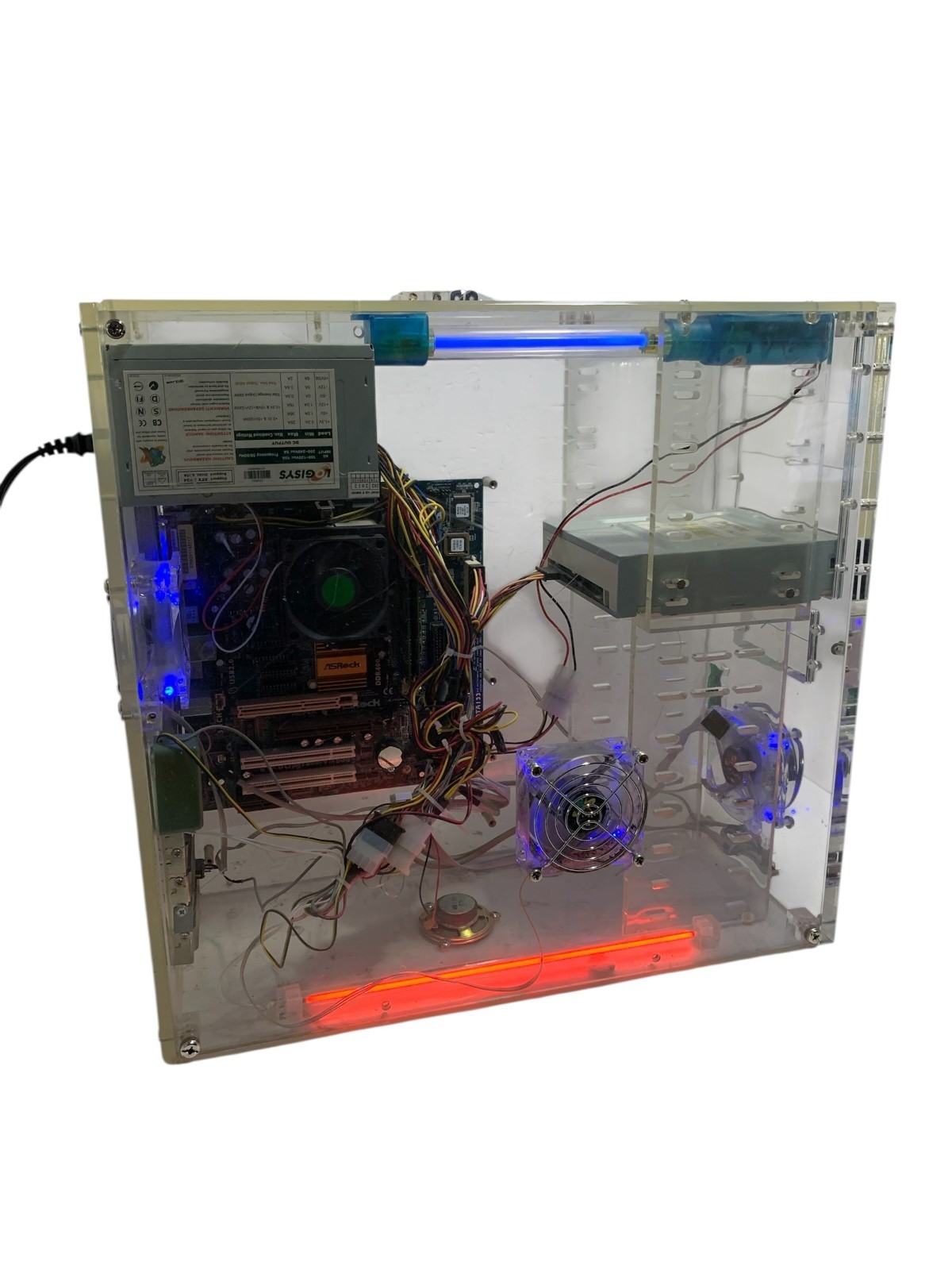Vintage Acrylic Computer Tower Pc Case Gaming Clear Transparent 1GB RAM AMD CPU