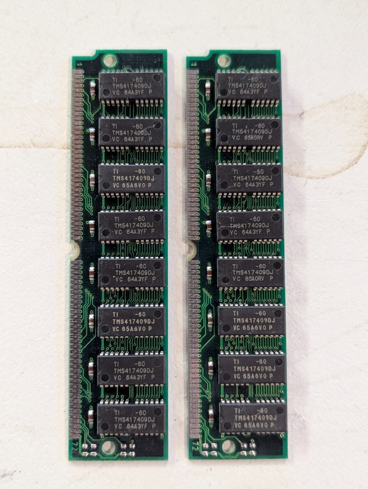 2x POWMEM TI TMS417409DJ-60 16MB EDO 72-Pin SIMM RAM 32MB 60ns Non-Parity