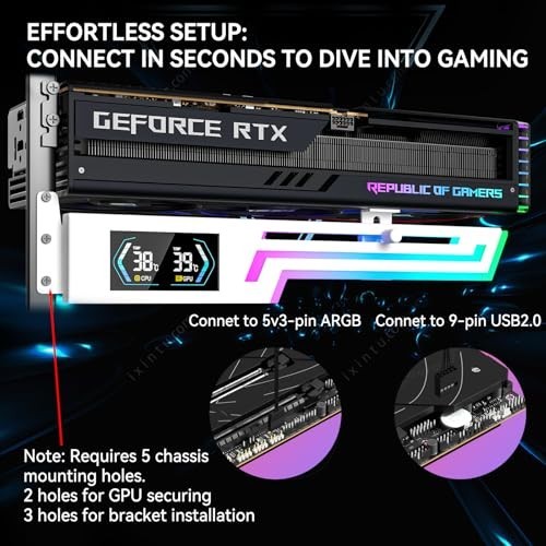 Adjustable ARGB GPU Support Bracket with Temp Display – Anti-Sag Graphics Card S