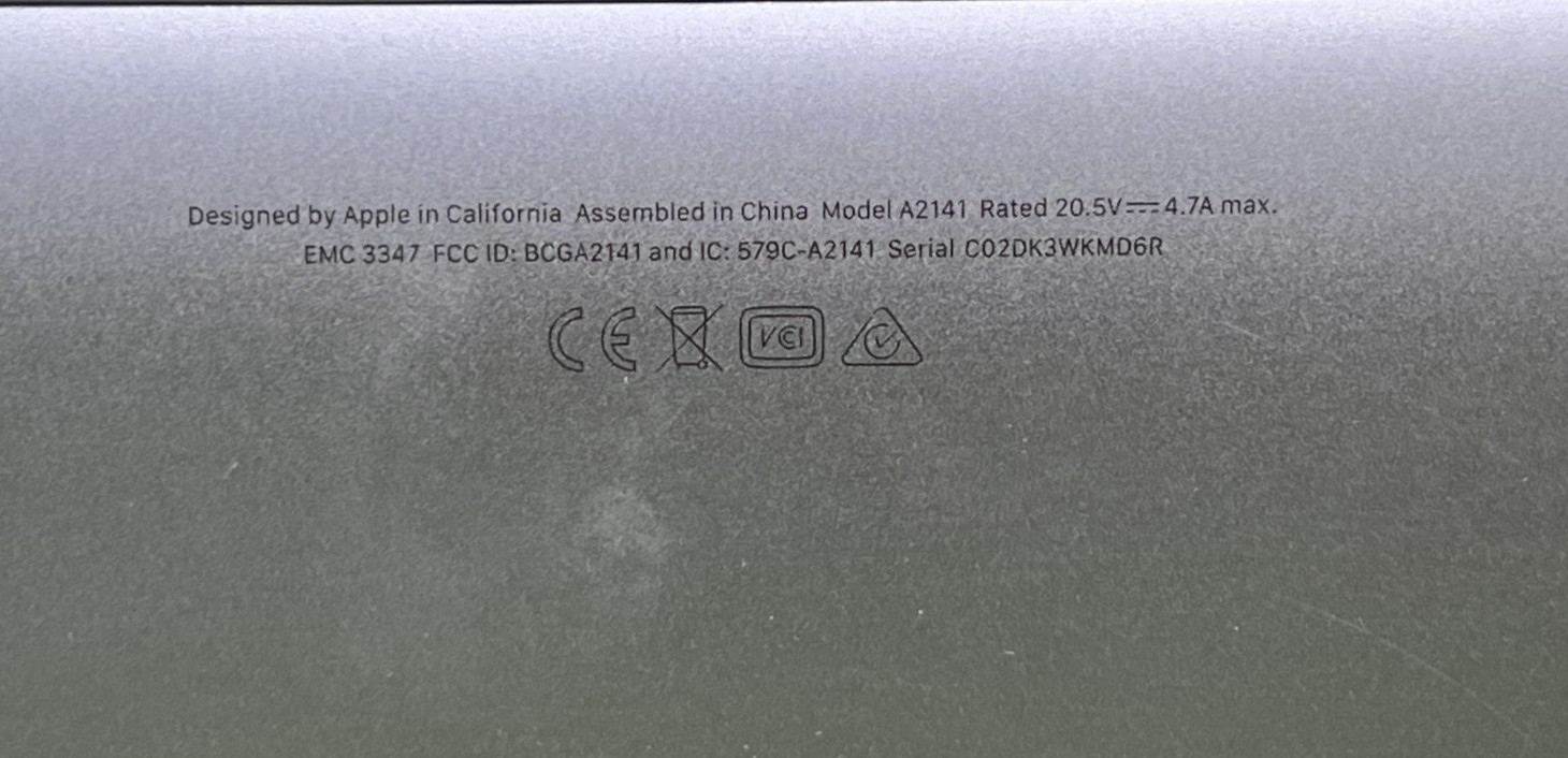 *AS IS-READ*MacBook Pro 16″ A2141 2019 Core i7 2.6GHz/32GB RAM/500GB SSD/No AC