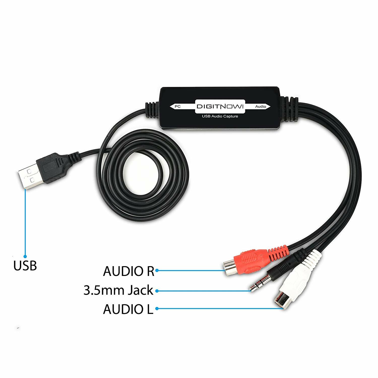 USB Audio Capture Card Grabber for Vinyl Cassette Tapes to Digital MP3 Converter