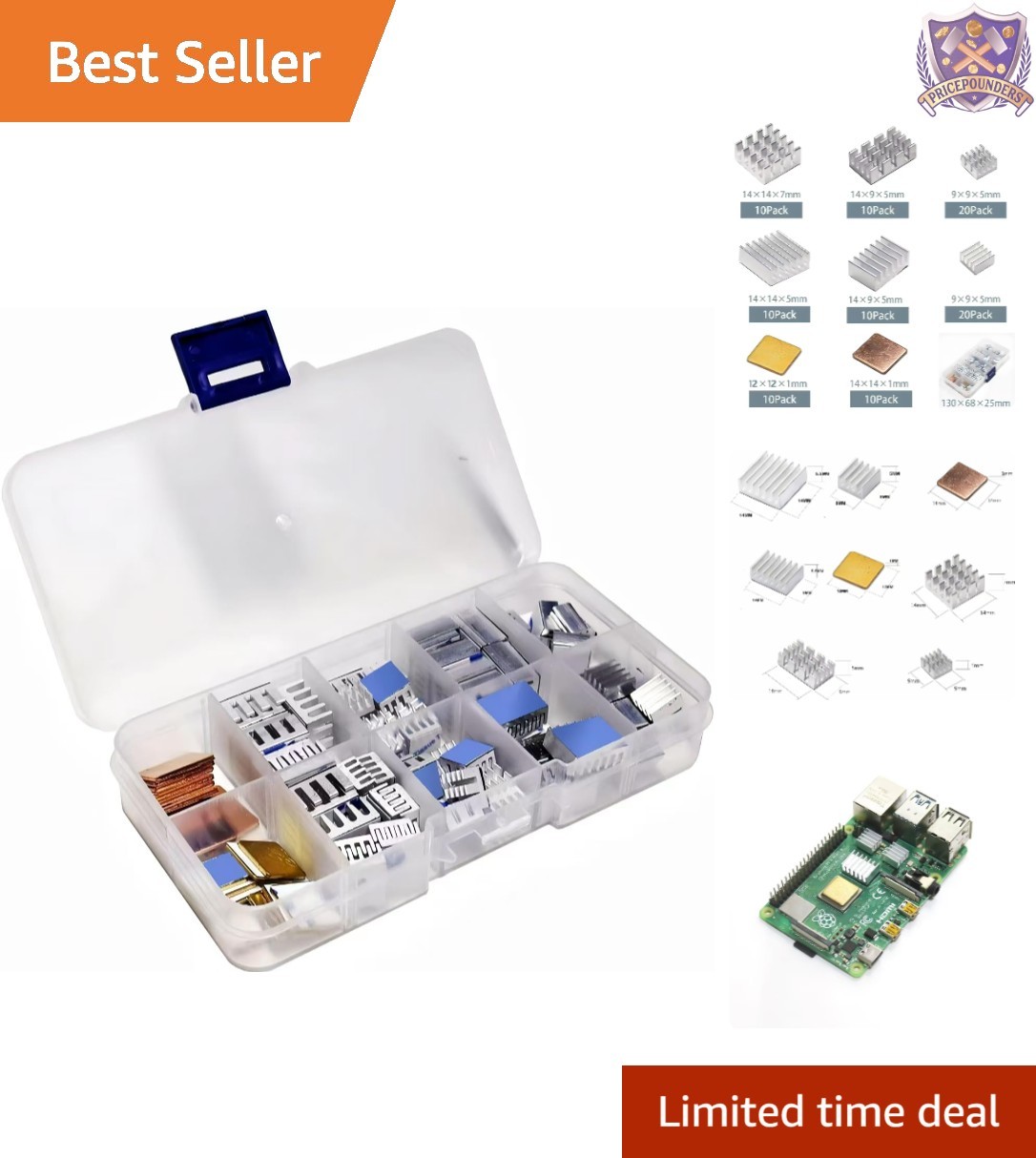 100 PCS Heatsink Kit Aluminum Copper for Raspberry Pi and Electronics Coolers