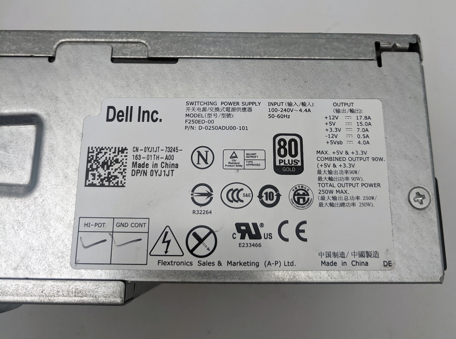 250W Dell Optiplex 790 990 Vostro 200S Power Supply F250ED-00 0YJ1JT D-0250ADU00