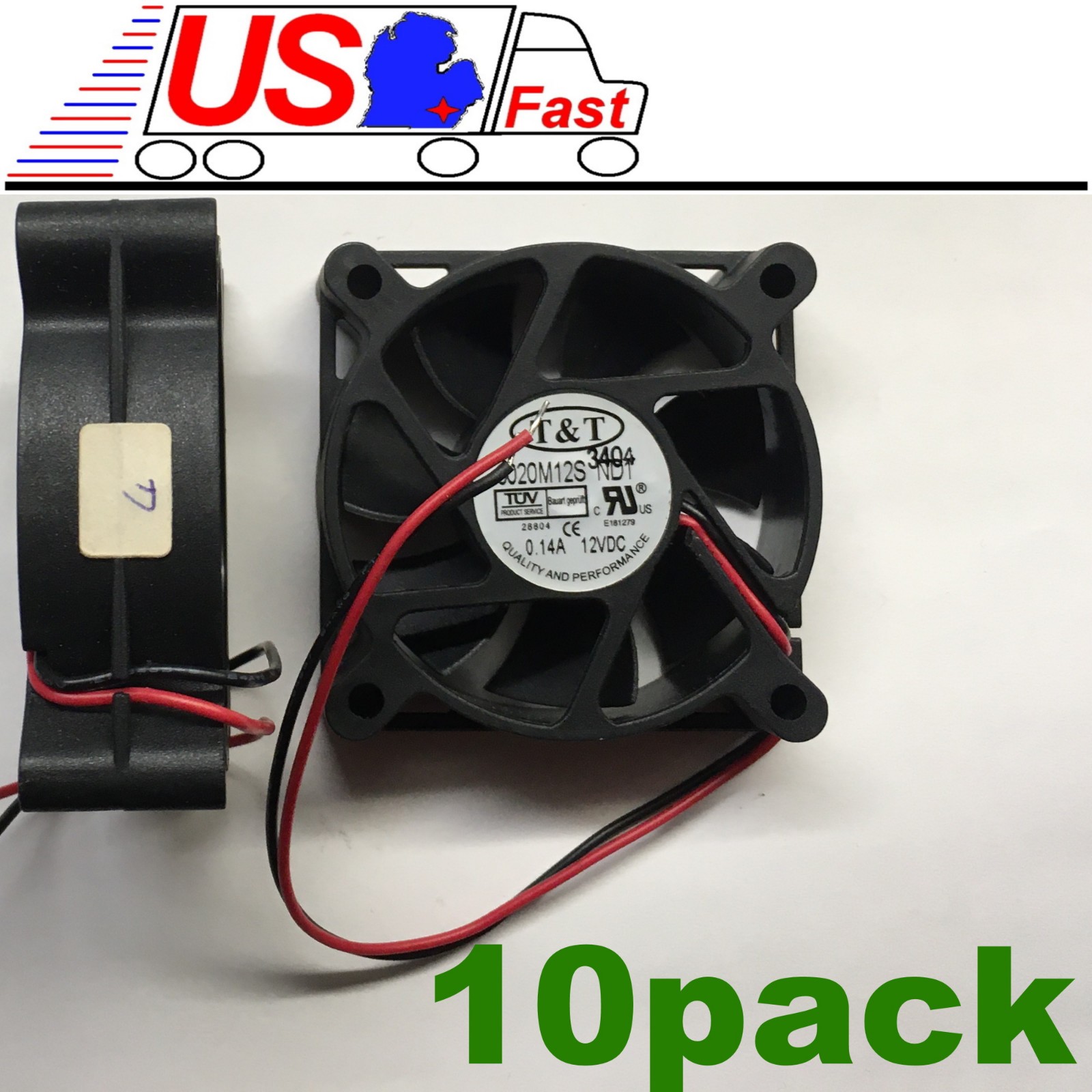 Lot10pk/pcs 2.36″in/60mm*20mm T&T 6020M12S-ND1 12VDC/12V/9V Fan 2wire 6.5″tinned