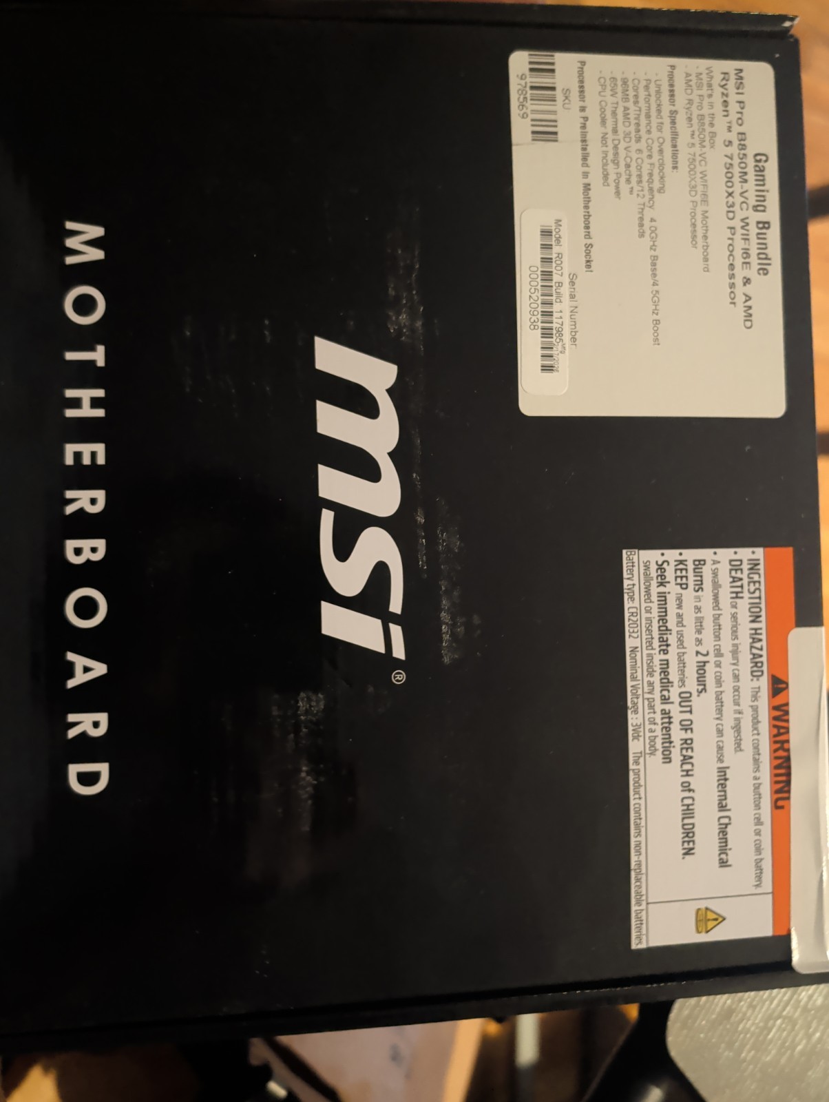 NEW AMD Ryzen 5 7500X3D + MSI PRO AM5 B850M-VC WIFI6E CPU / Motherboard BundleEW
