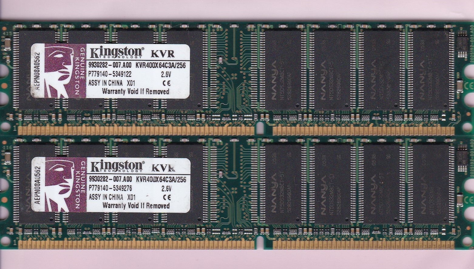 512MB 2x256MB DDR-400 PC3200 KINGSTON KVR400X64C3A/256 Memory KIT DDR1 NANYA CN