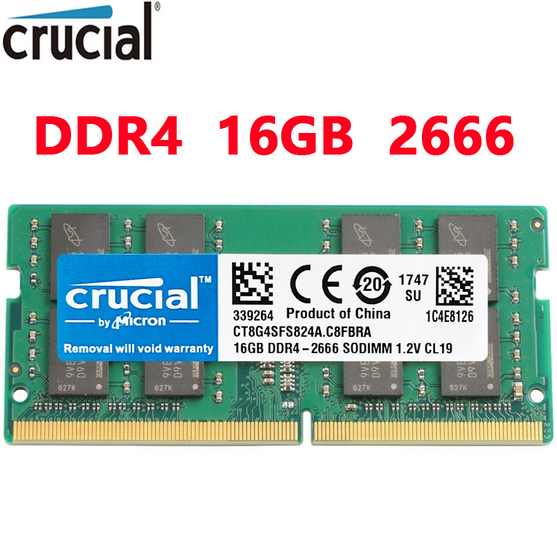 CRUCIAL DDR4 16GB 2666 PC4-21300 Laptop 260-Pin SODIMM Notebook Memory RAM 1X16