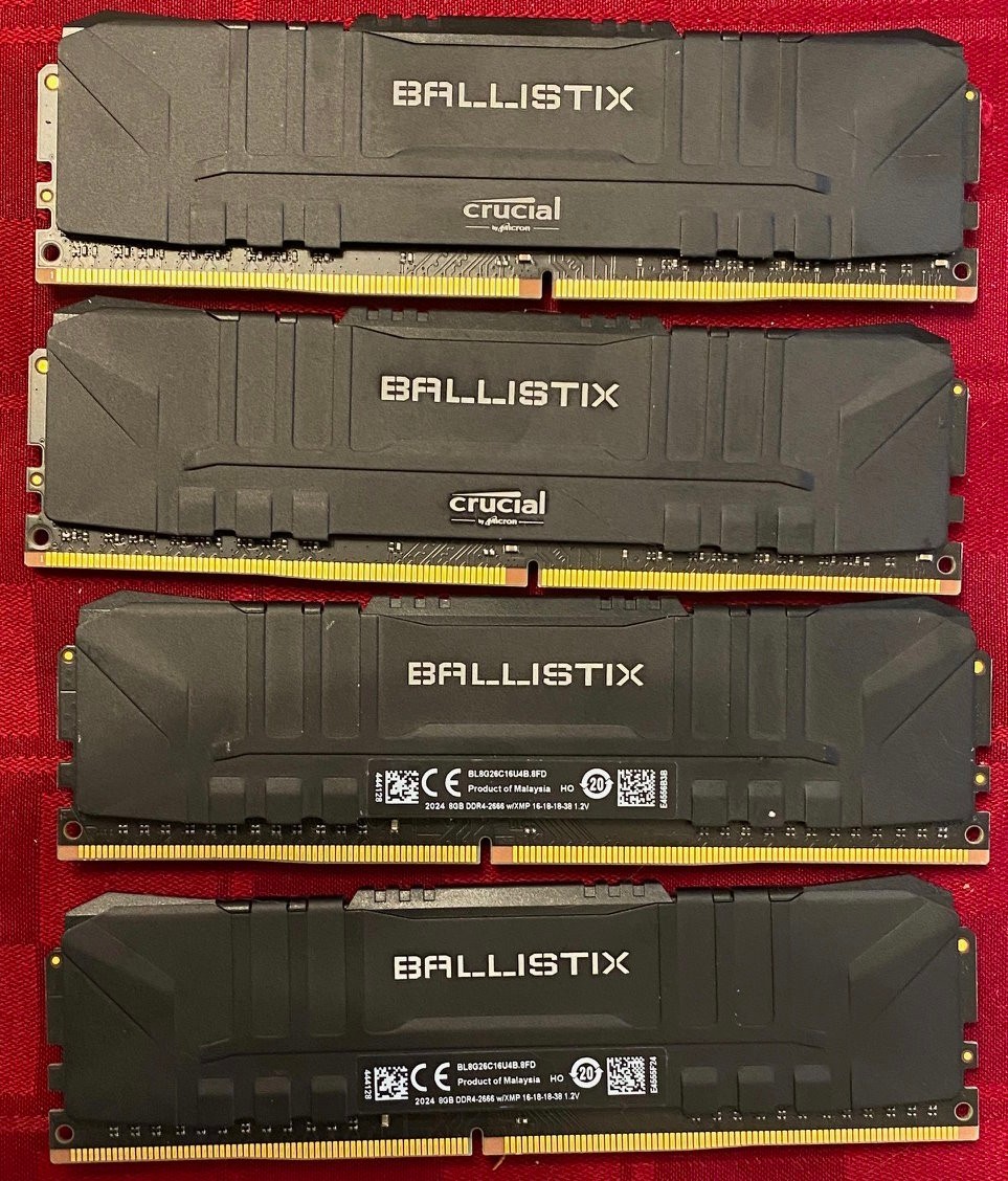 Crucial Ballistix 32GB (4 x 8GB) DDR4-2666 RAM Memory (BL8G26C16U4B)