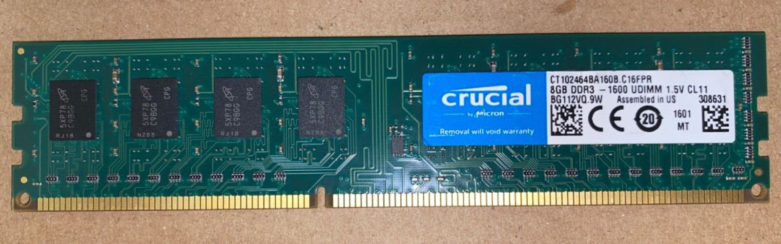Crucial CT102464BA160B.C16FPR 8GB UDIMM PC3-12800 DDR3 1600MHz Desktop RAM 240