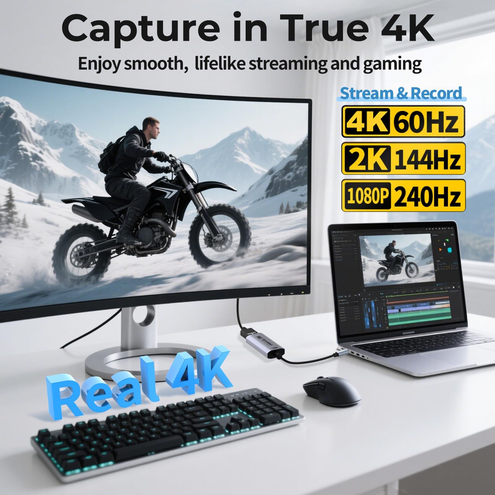 HDMI Capture Card 4K@60FPS, 2K@144FPS USB 3.0 HDMI to USB C/A Video Capture C…