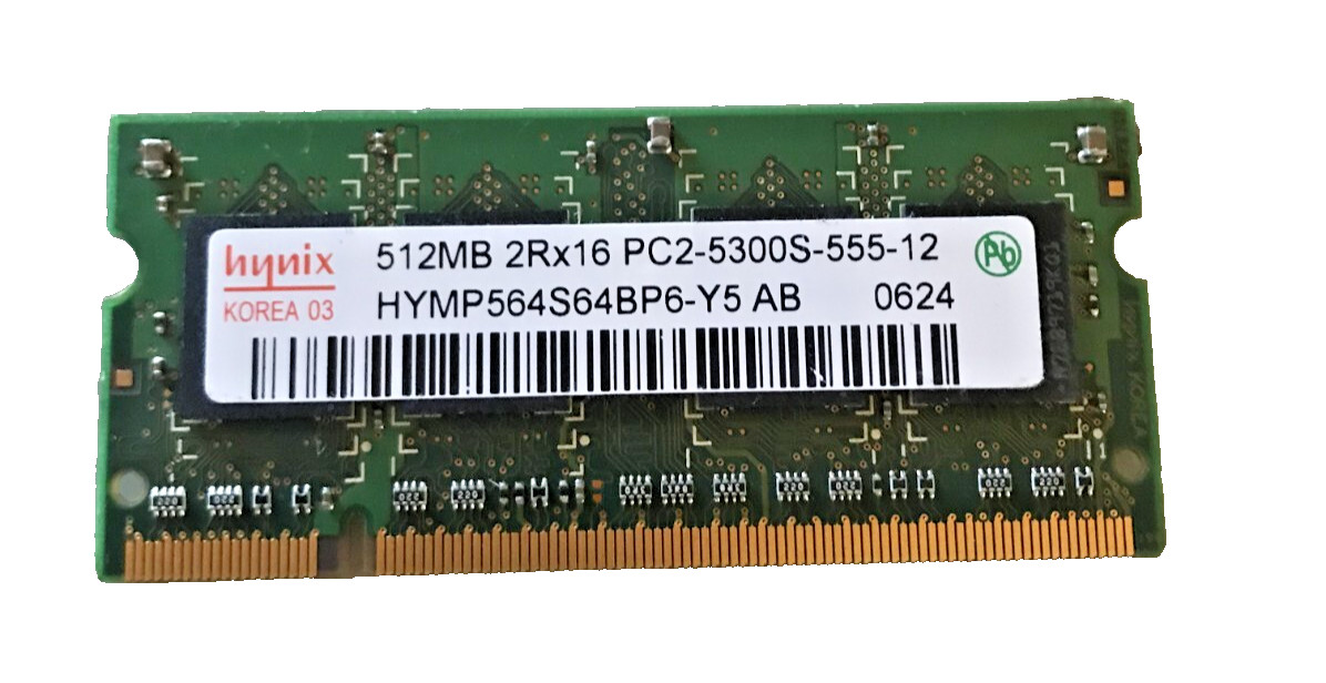 Hynix 512MB 2Rx16 PC2-5300s-555-12 HYMP564S64PBP-Y5 AB Laptop Ram