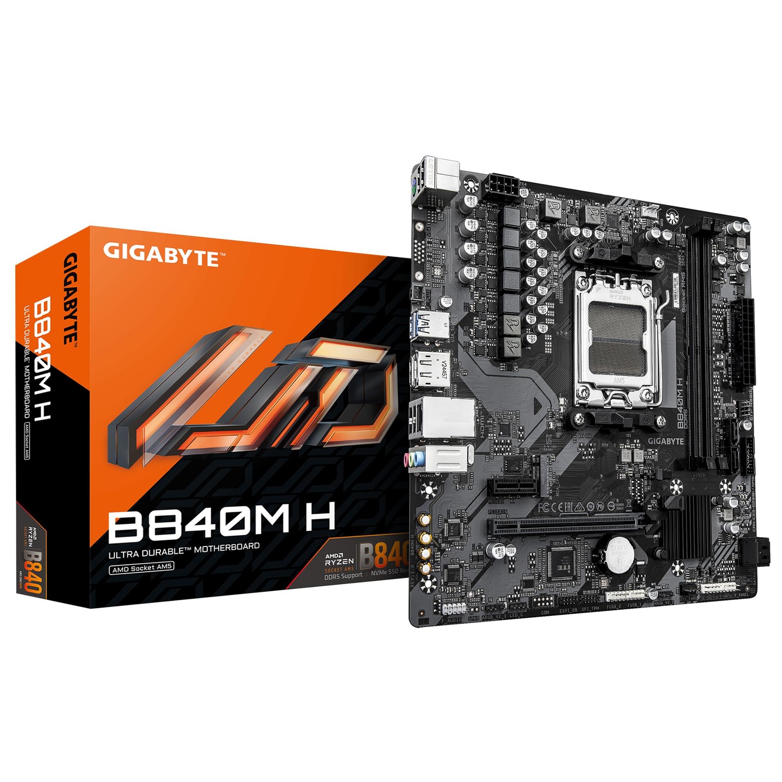 GIGABYTE B840M H Motherboard – AMD Ryzen 9000 CPUs, 5+2+2 Phases VRM, up to 7200