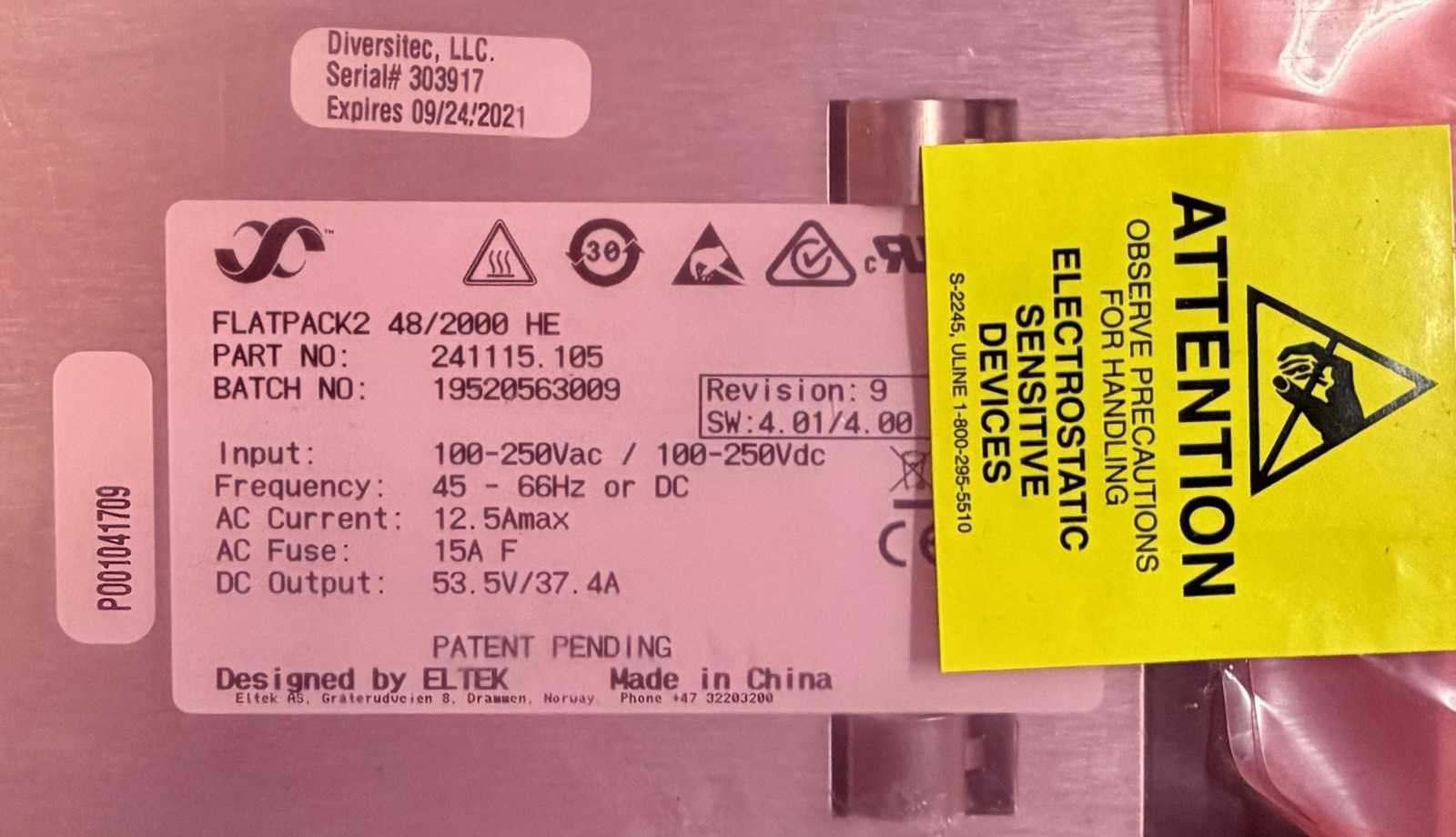 Eltek Flatpack2 48/2000 HE Rectifier Module 241115.100 – Sealed New Old Stock