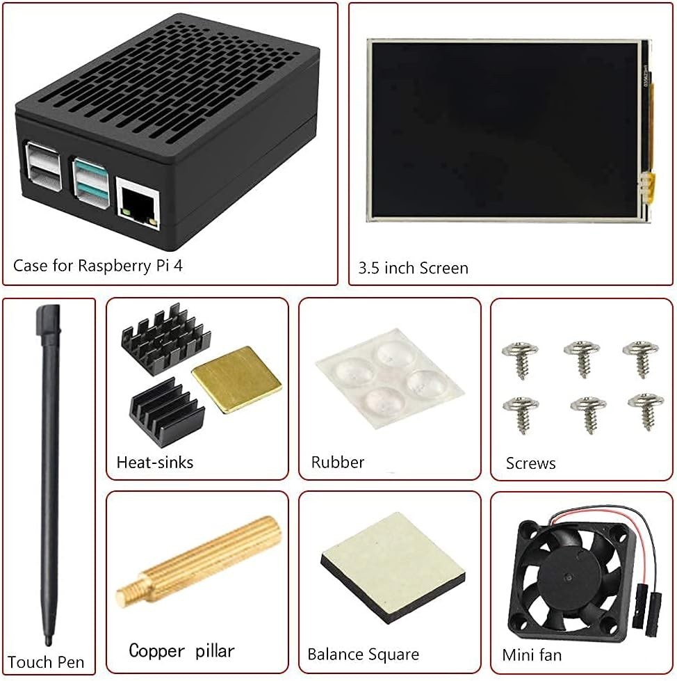For Raspberry Pi 4 TFT 3.5 Inch Touch Screen with Case, Mini Cooling Fan and Hea