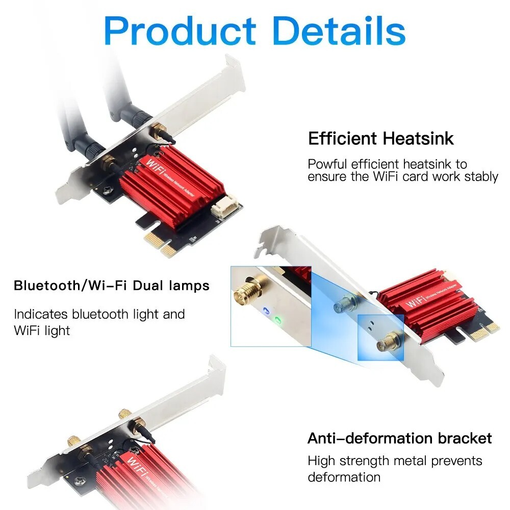 WiFi 5 PCI-E Wireless Adapter Network Card 1200Mbs Dual Band 2.4G/5GHz + BT 4.0