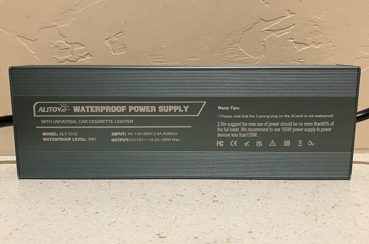Waterproof Power Supply Adapter for GMG Green Mountain Grill 12V- 12.5 A – 150W