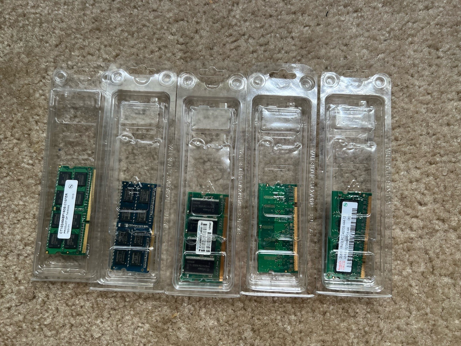 Laptop RAM Memory Lot Of 5, Crucial 8GB DDR3, Kingston, Hynix 256MB, Infineon