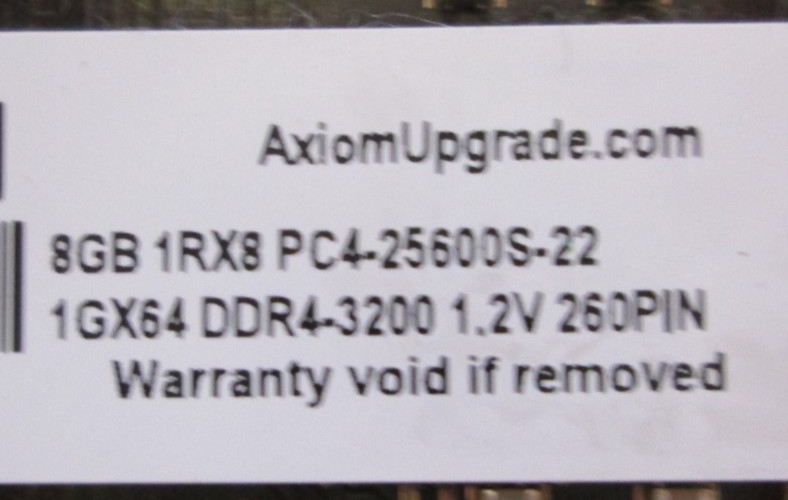 Axiom 8GB 1RX8 PC4-25600S DDR4-3200 Sodimm