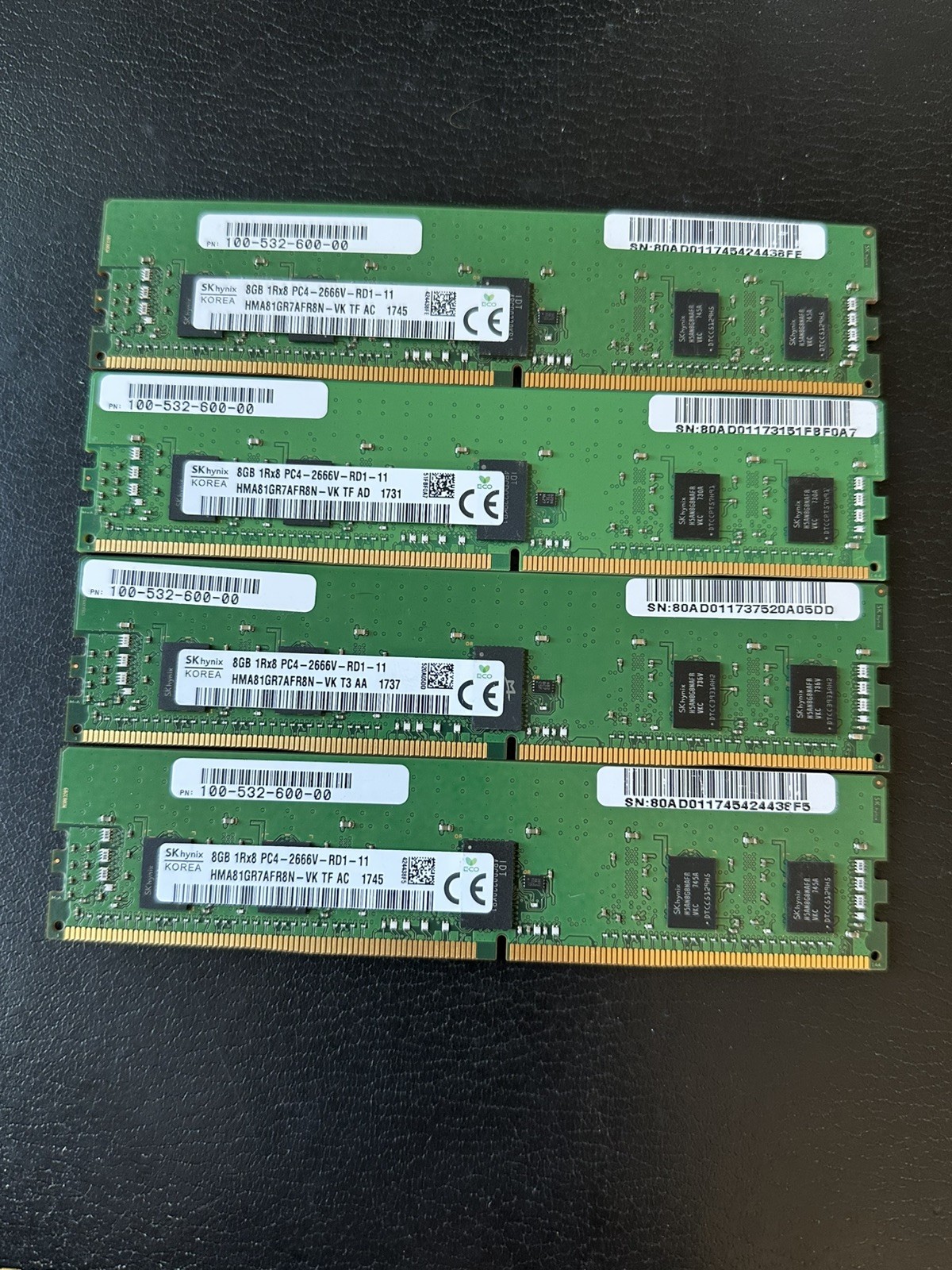 32GB Set 4x8GB SK hynix DDR4-2666 PC4-21300 ECC RDIMM 1Rx8 PC4-2666V Server RAM