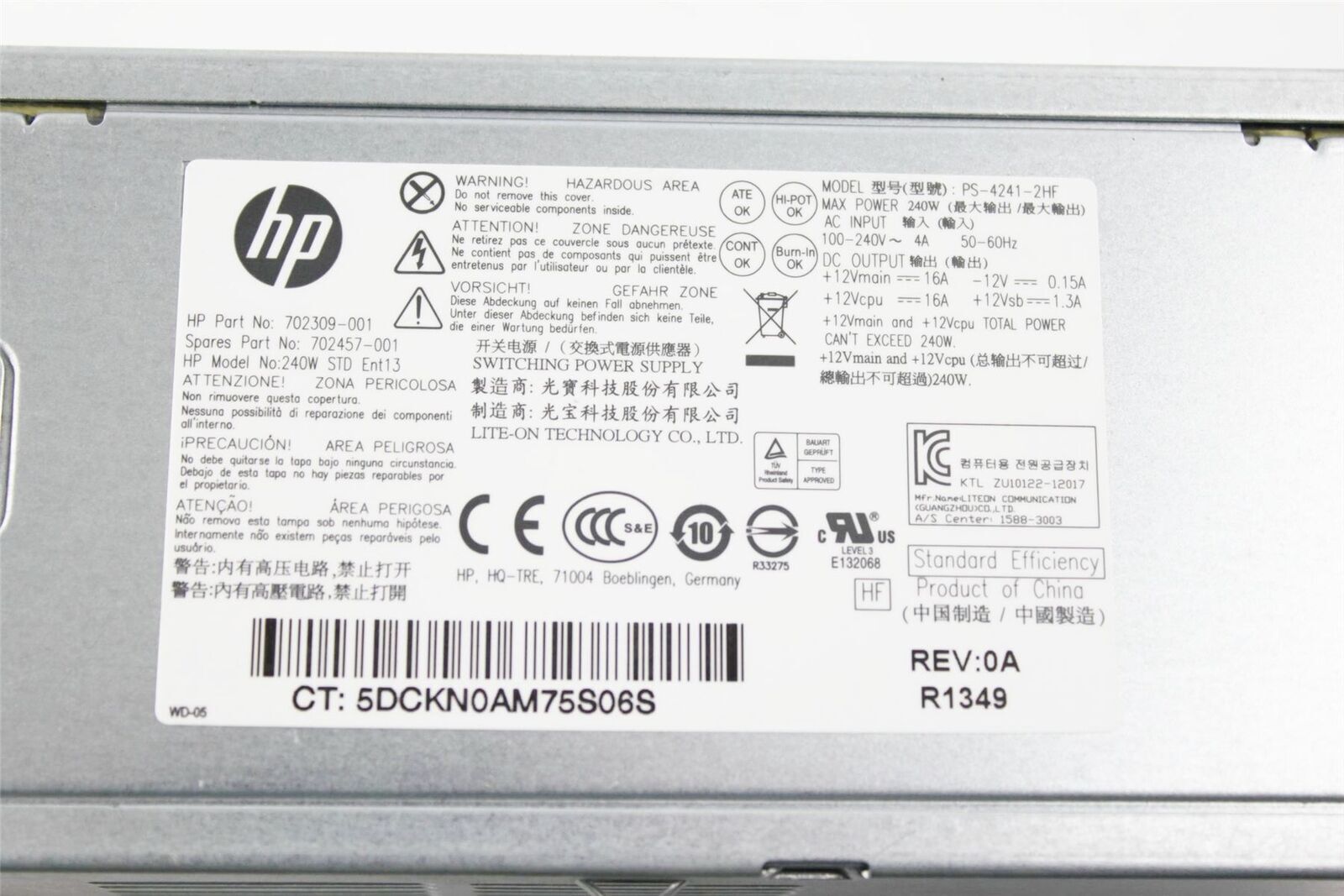Genuine HP PCC124 240W Desktop Power Supply Prodesk P/N: 722299-001 722536-001