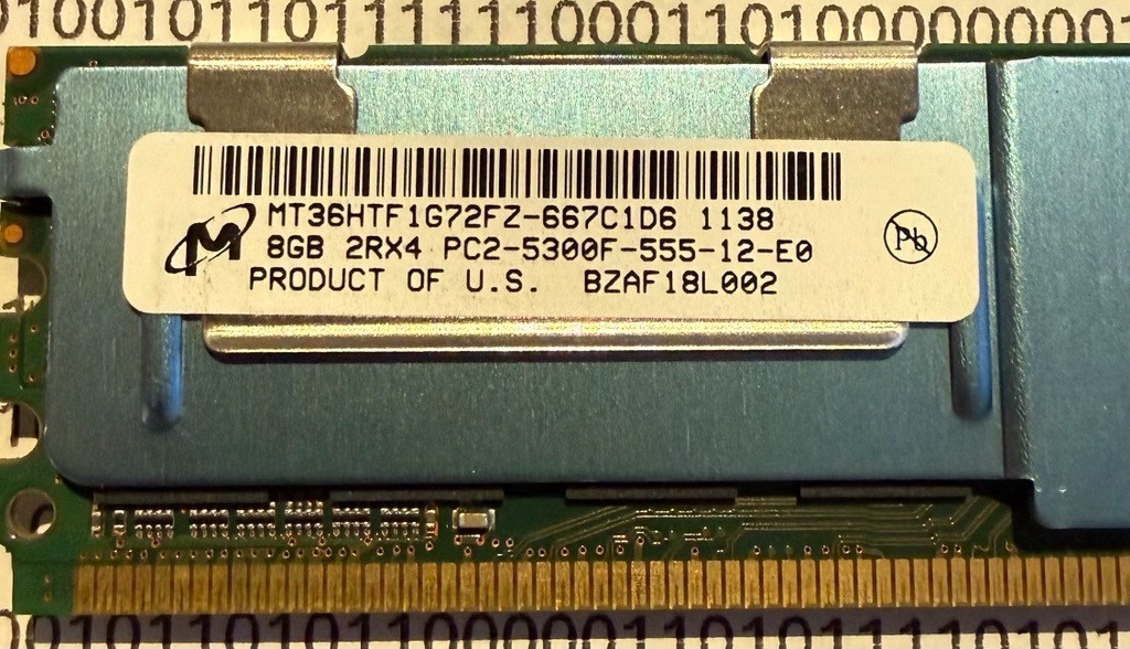 Micron 8GB 2RX4 PC2-5300F 240-Pin Memory Module MT36HTF1G72FZ-667C1D6