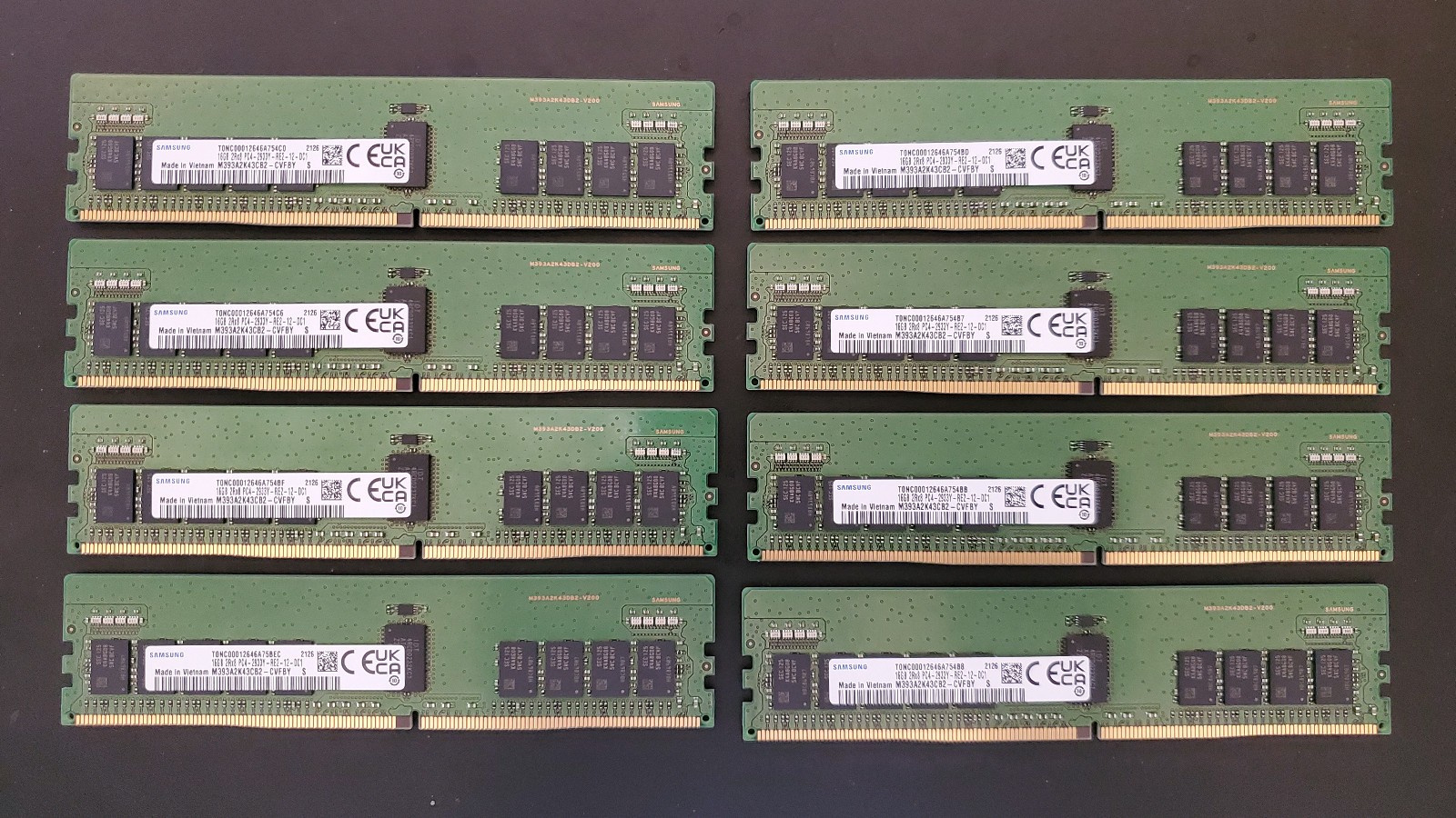 (8) Samsung 16GB 2Rx8 PC4-2933y PC4-23400 DDR4 ECC RDIMM Server Memory RAM