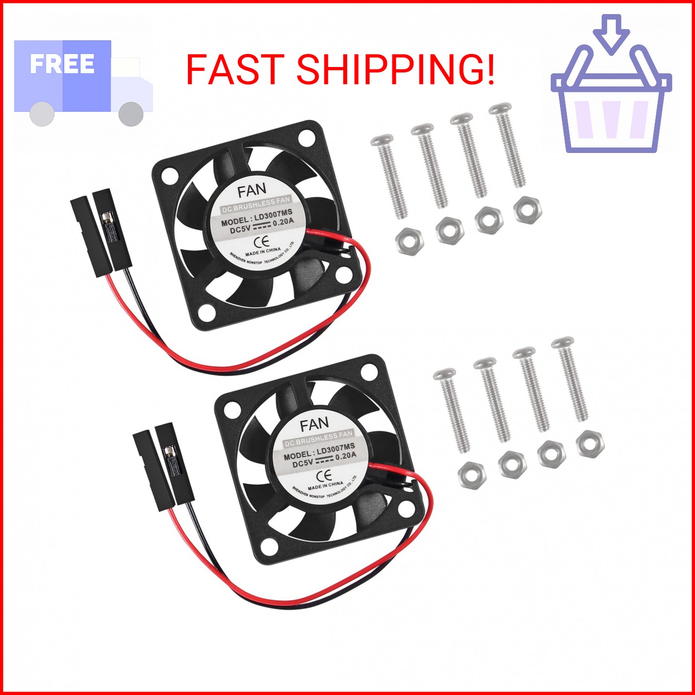 Raspberry Pi Fan, 2pc Cooling Fan – Brushless CPU Cooler, Separating Interface,
