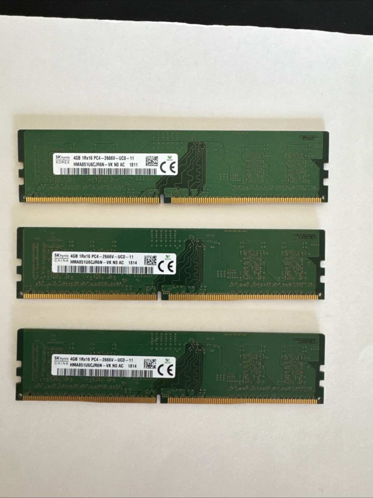 3x SK Hynix 4GB 1Rx16 PC4-2666V-UC0 Desktop Memory HMA851U6CJR6N-VK – 12GB KIT