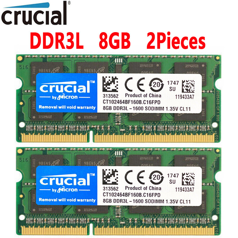 Crucial DDR3L 16GB 2 x 8GB 1600 MHz PC3L-12800 Laptop RAM Sodimm Memory 1.35V