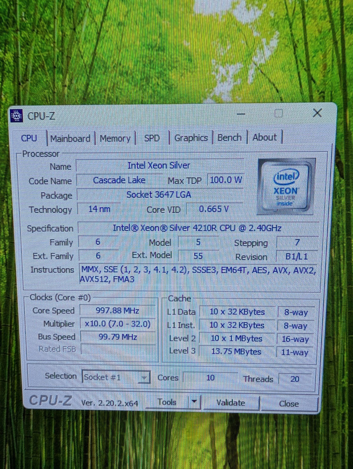 Intel Xeon Silver 4210R Processor SRG24 (3.2 GHz, 10 Core, Socket FCLGA3647)