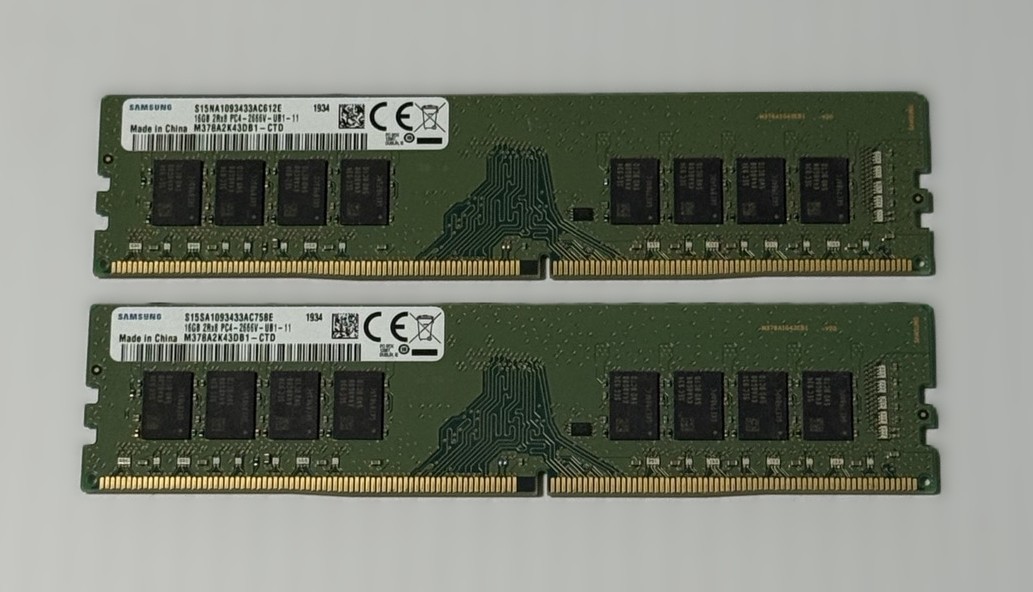 SAMSUNG 32GB (16GBX2) 2RX8 PC4-2666V M378A2K43DB1-CTD DDR4 1.2V UDIMM PC TESTED