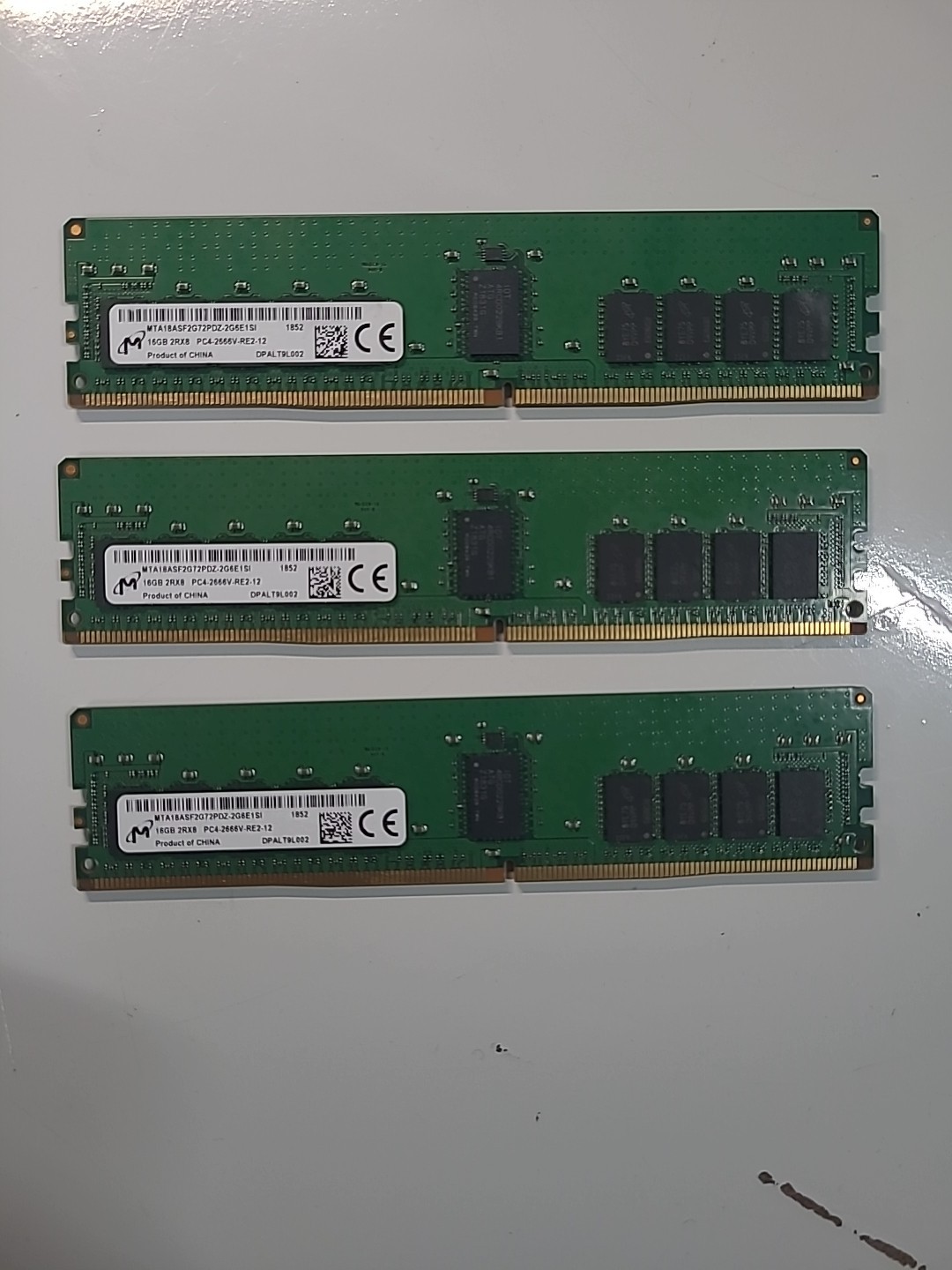 Lot Of 3 MICRON 16GB 2RX8 PC4-2666V-R2 MTA1BASF2G72PDZ-2GE1SI DDR4 UDIMM