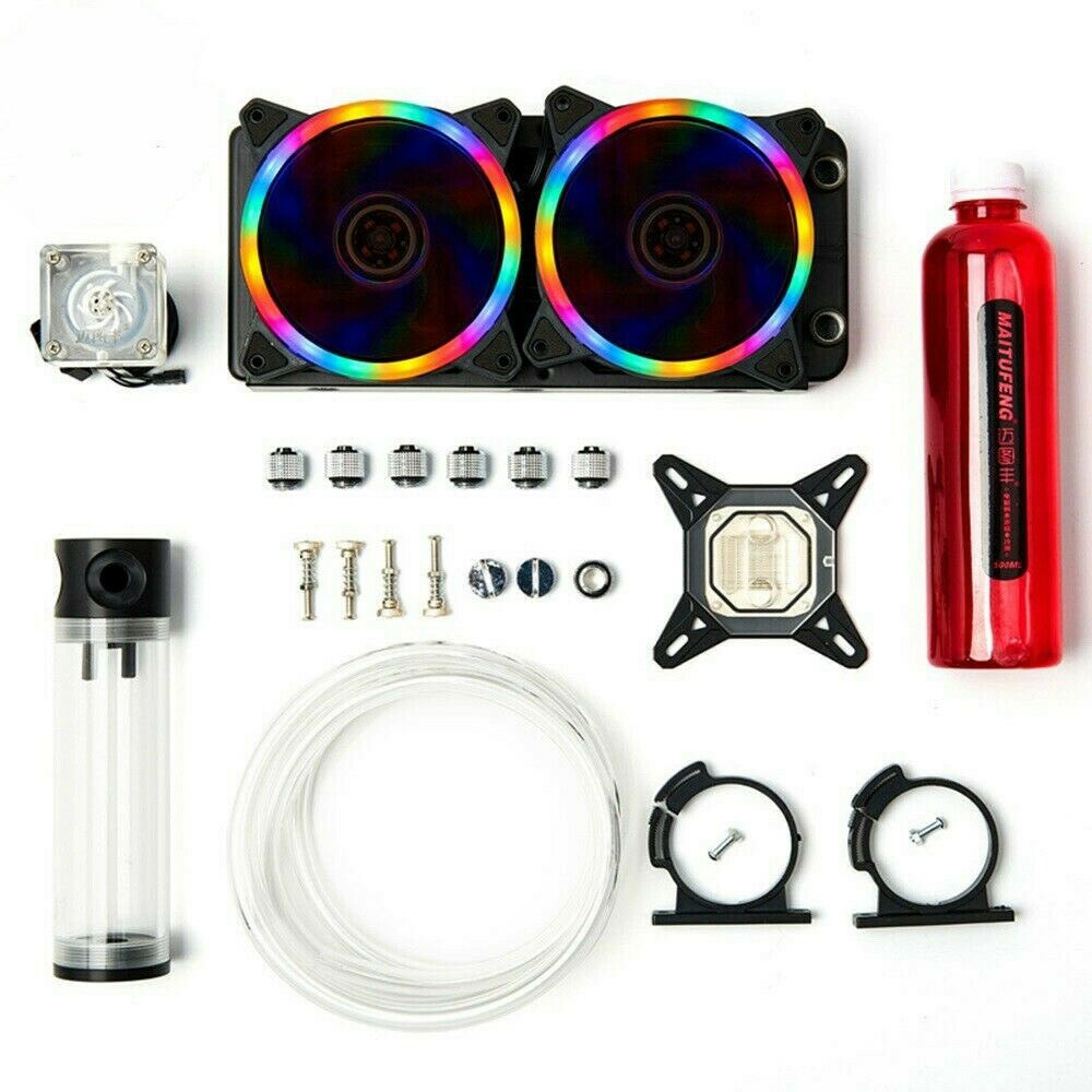 PC Liquid Water Cooling Kit 240mm Radiator Pump Reservoir CPU Block Tube New Lot