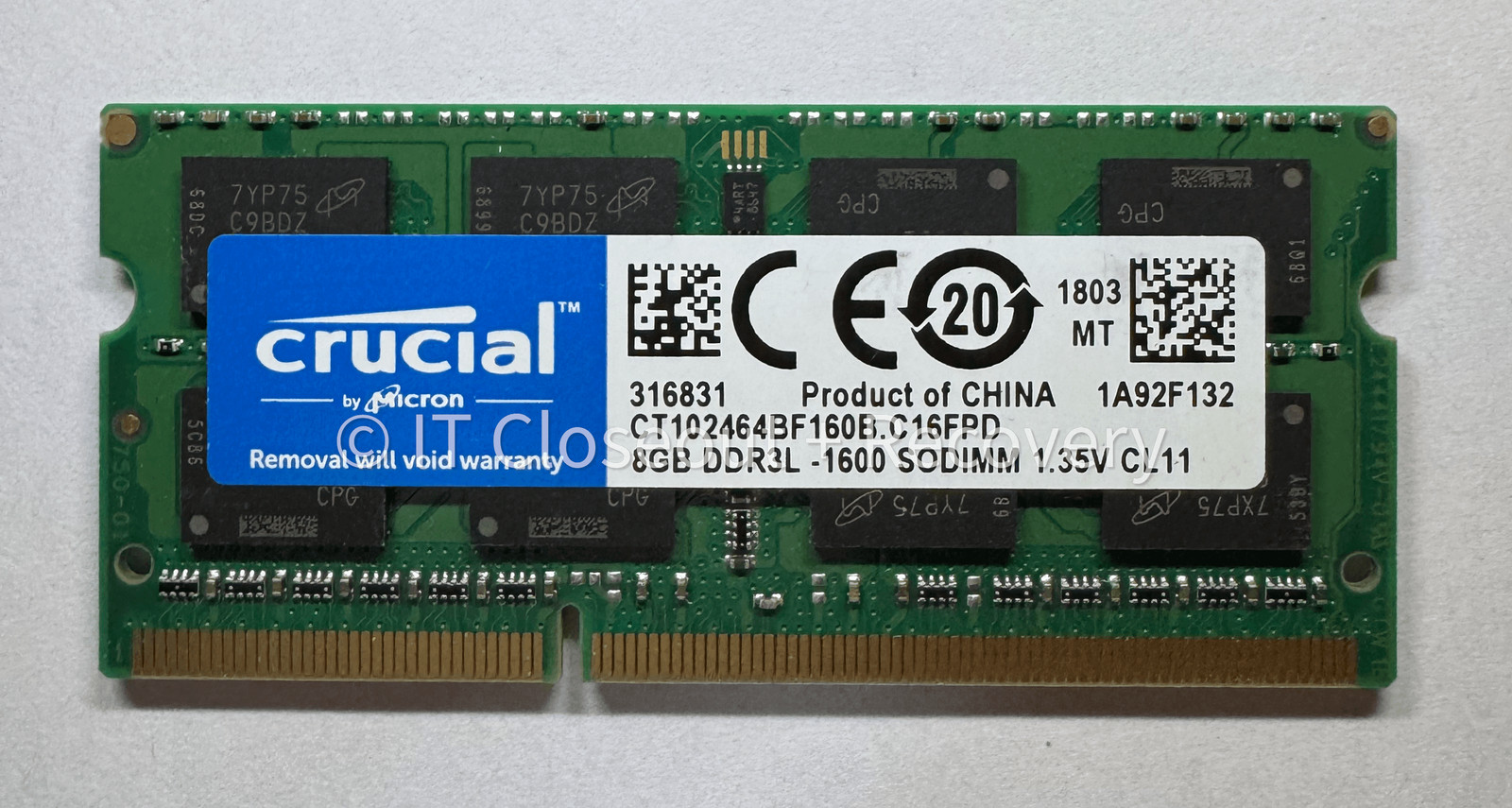 CRUCIAL 8GB DDR3 Laptop Memory CT102464BF160B.C16FPD – Tested & Ready to Use