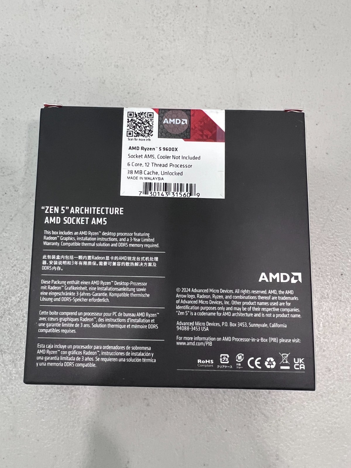 AMD Ryzen 5 9600X 6-Core, 12-Thread Unlocked Desktop Processor