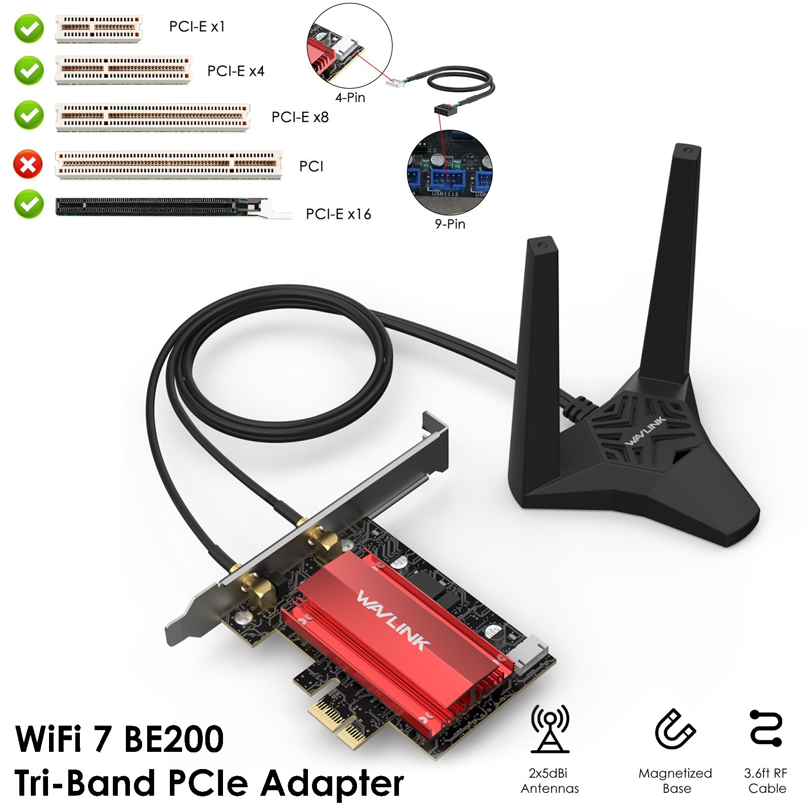 WiFi 7 BE8800 Bluetooth 5.4 PCIe WiFi Card for Intel CPU Desktop PC for Win11/10