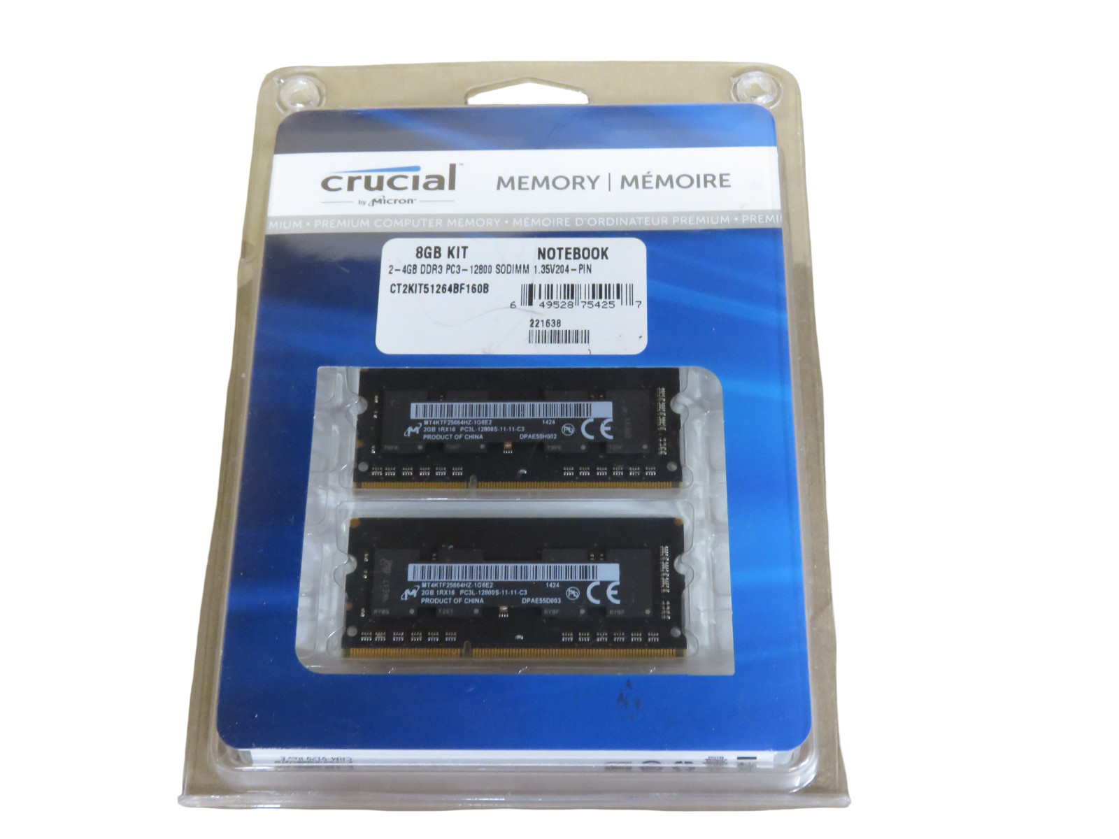 Crucial 8GB Kit 2 x 4GB DDR3 1600 MHz PC3-12800 DDR3L Laptop RAM Sodimm Memory