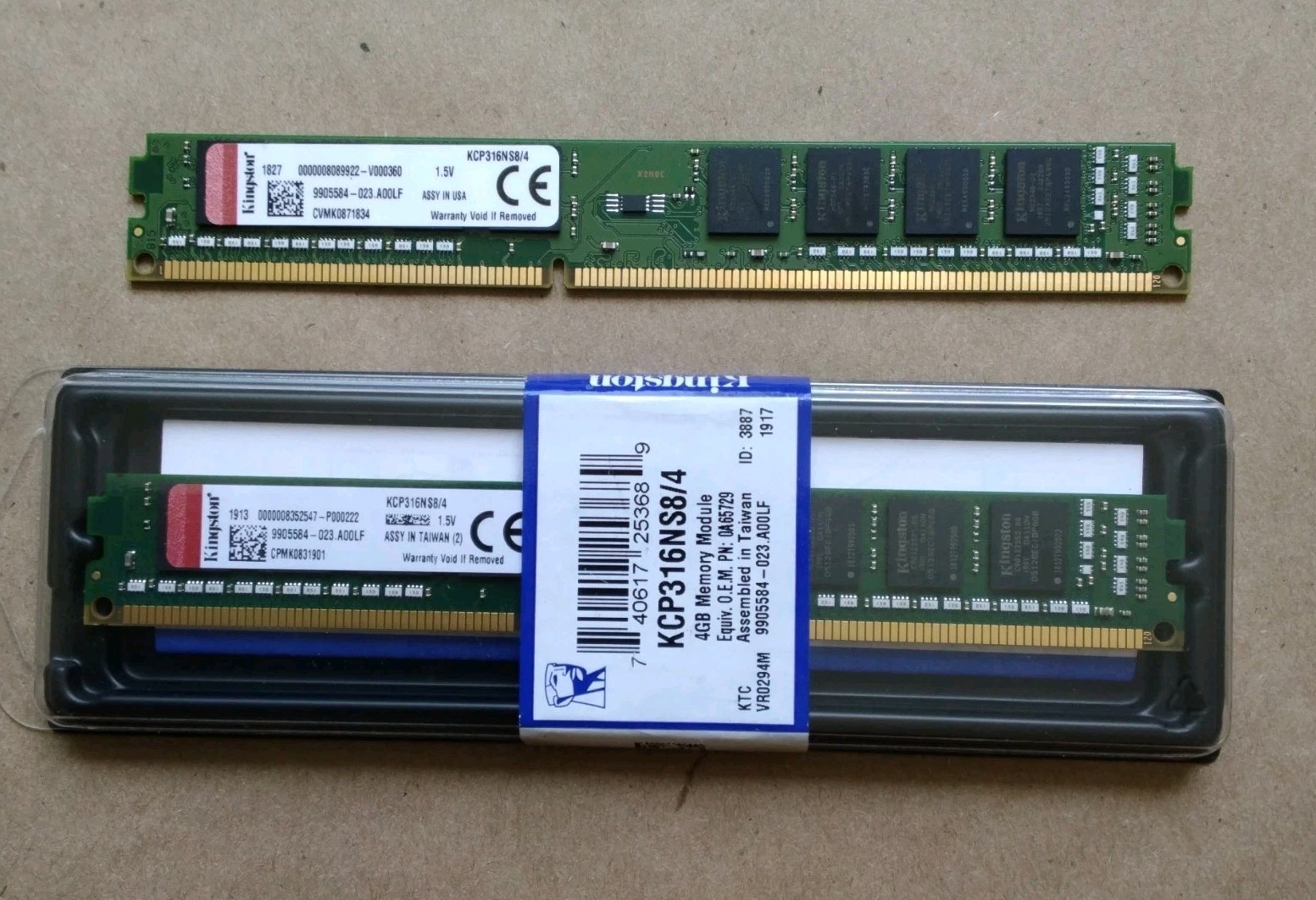 Kingston KCP316NS8/4 4Gb PC3-12800 1600Mhz DDR3 Desktop Memory RAM Lot Of 2