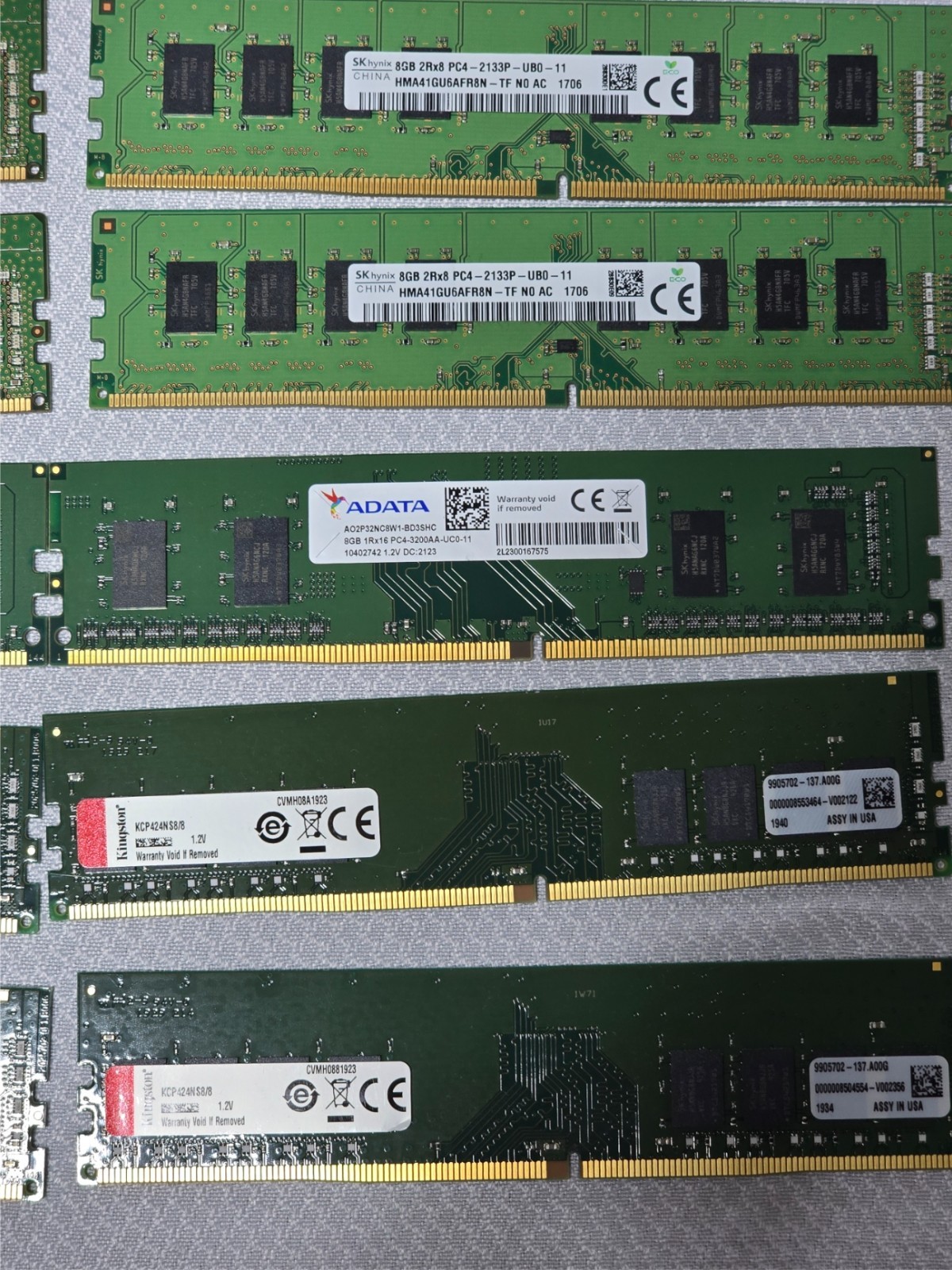 Lot of 10 – 8GB DDR4 Desktop RAM – Mixed Major Brands