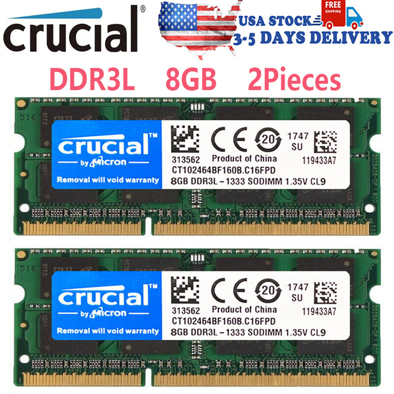 CRUCIAL DDR3L 16GB (8GB x2) 1333mhz PC3L-10600 Laptop SODIMM Memory RAM 204Pin