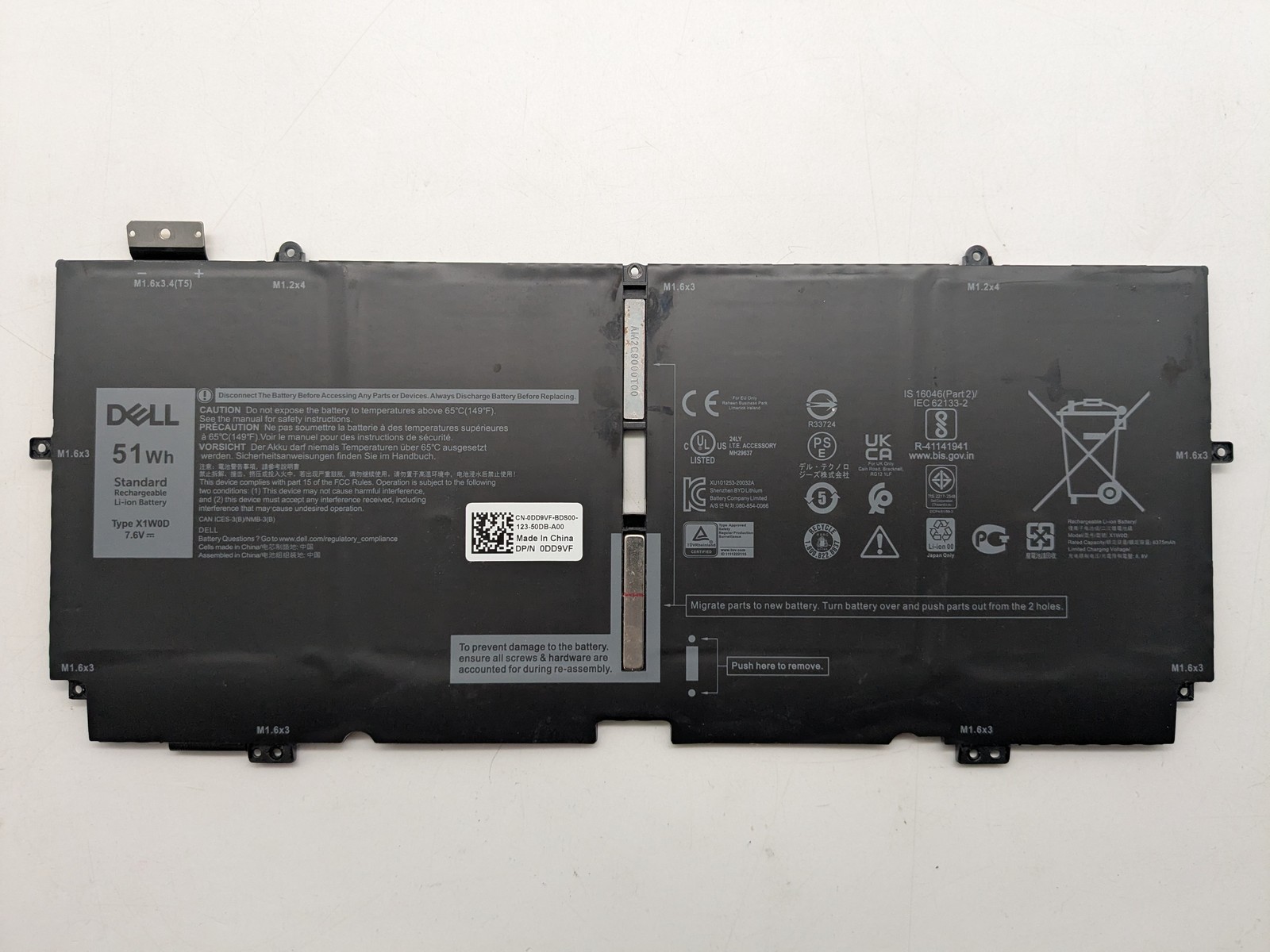 Genuine OEM Dell XPS 13 9310 2-in-1 Notebook Laptop Battery 51WHR X1W0D DD9VF