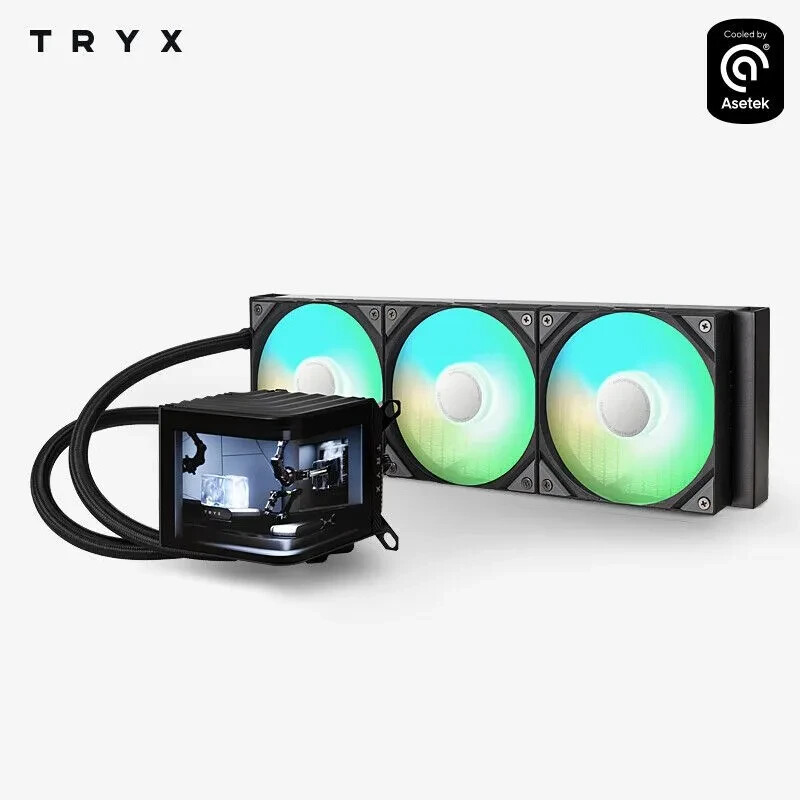 TRYX PANORAMA 360mm ARGB Black Liquid Cooler With Curved Amoled Display Asetek 8
