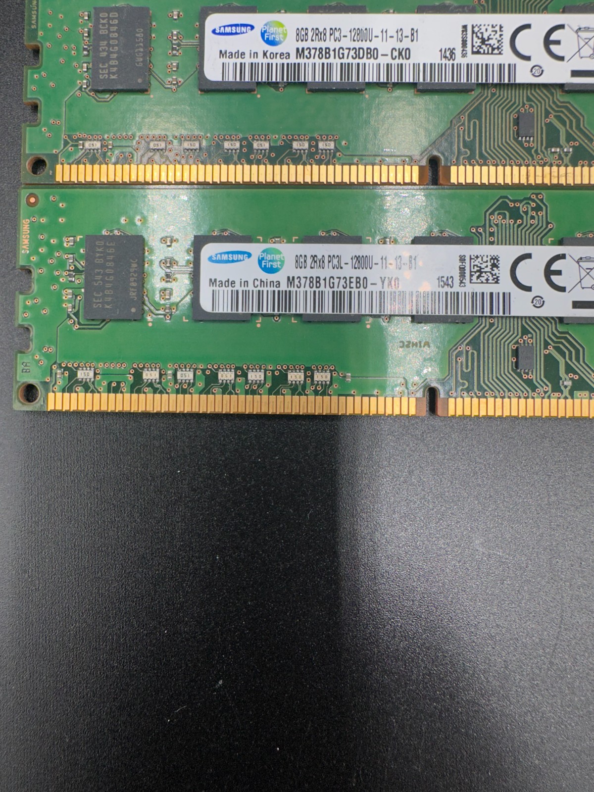 Lot of 2 Samsung 8 GB DDR3 PC3-12800U Desktop RAM M378B1G73EB0 – Used-Tested