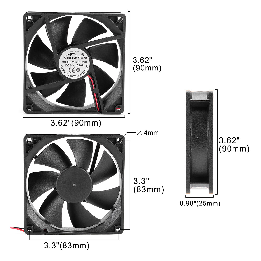 1pcs 92x92x25mm YY9225H24B 24V DC Cooling Fan Long Life Dual Ball Bearings 9225