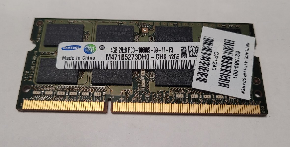 Samsung 4GB 2Rx8 DDR3 PC3-10600S SO-DIMM Laptop Ram | M471B5273DH0-CH9 | Tested!
