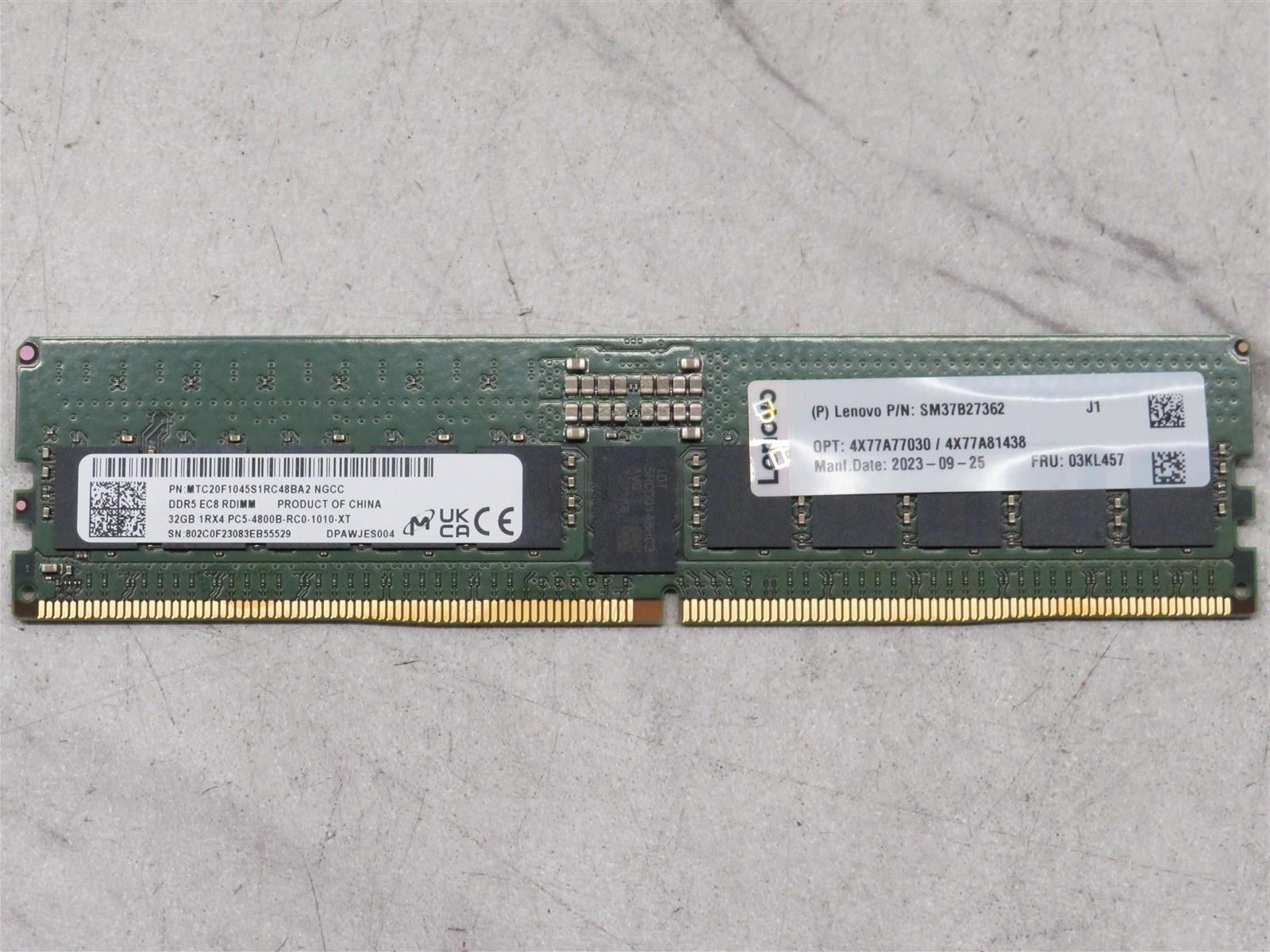 Micron 32GB DDR5 RAM 1RX4 PC5-4800B-RC0-1010-XT ECC REG Memory Server 4800MHz