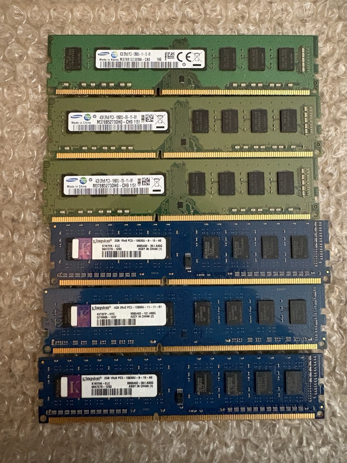 Samsung/Kingston DDR3 DIMM RAM 20GB Lot (6x Modules) PC3-10600U 240-Pin