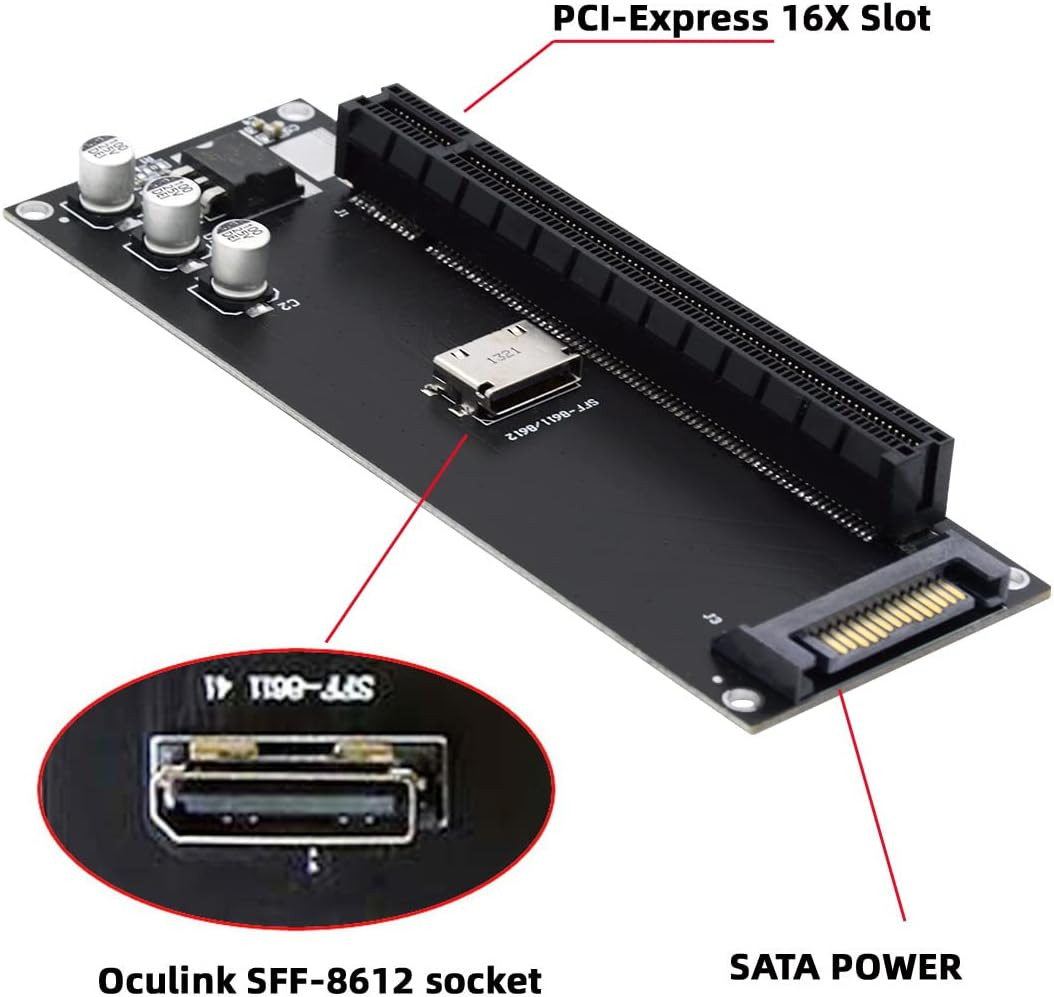Oculink SFF-8612 SFF-8611 to PCIE Pci-Express 16X 4X Adapter with SATA Power Por