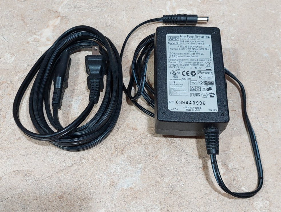 APD Asian Power Devices Power Supply Adapter DA-24B12 12V 2A 100-240V & AC Cable